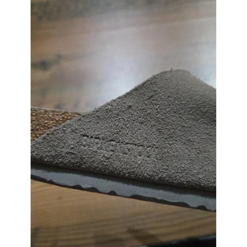 Arizona Soft Footbed Suede Leather Stone Coin Gray Sandal Slip On Boho Earthy 38